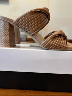 Dolce Vita Braided Strap Block Heel Mules in Beige